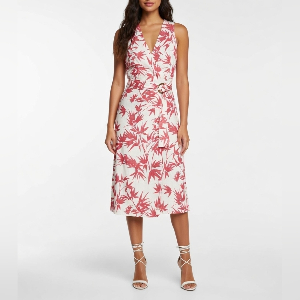 NWT Polo Ralph Lauren Belted Wrap in Magpie Floral Sleeveless Linen Dress 0